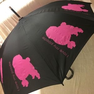 Poodle Walking Stick Style Umbrella Black and Pink